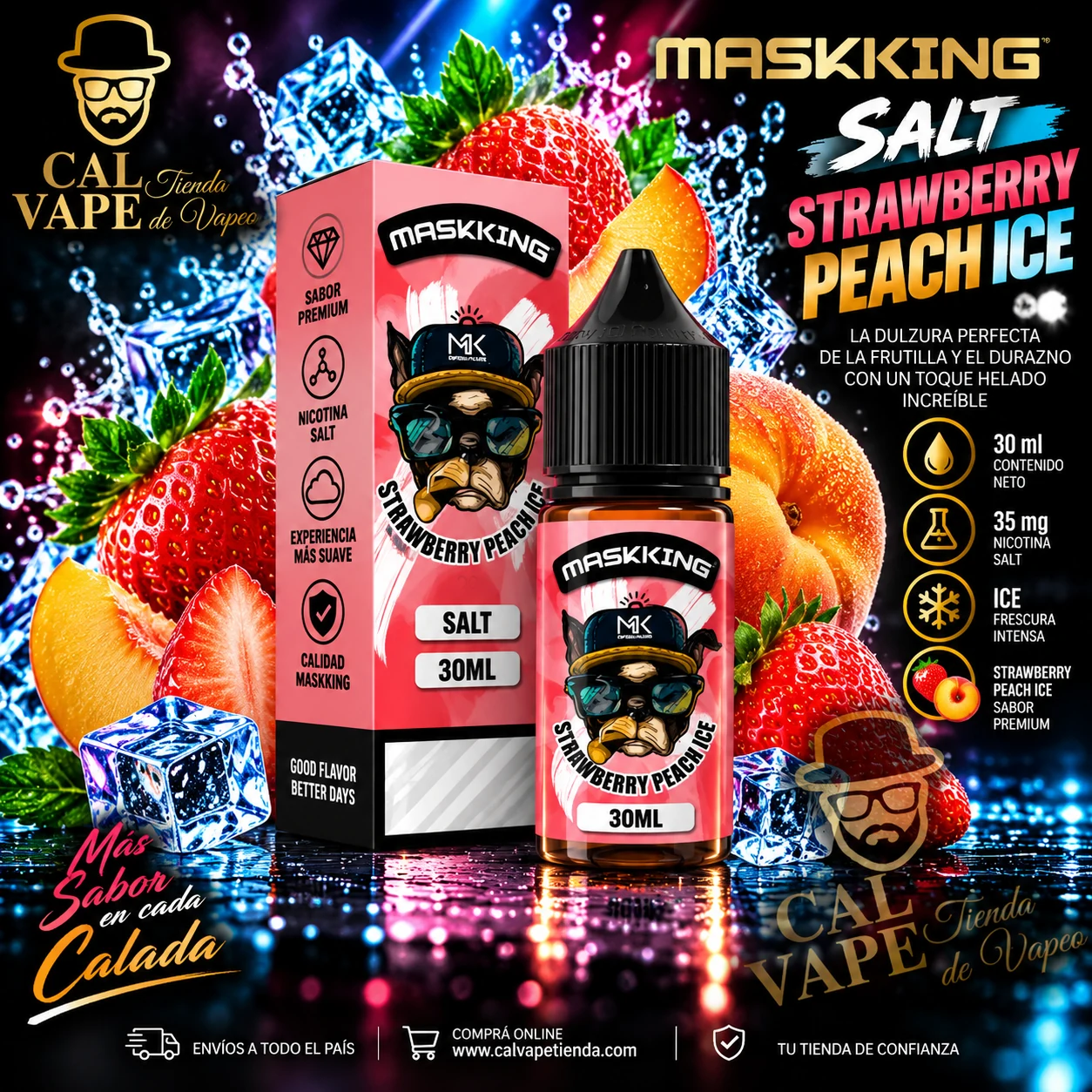 Maskking_Salt_Strawberry_Peach_Ice_30ml_35mg MASKKING SALT - STRAWBERRY PEACH ICE 30ml 35mg - Imagen 1