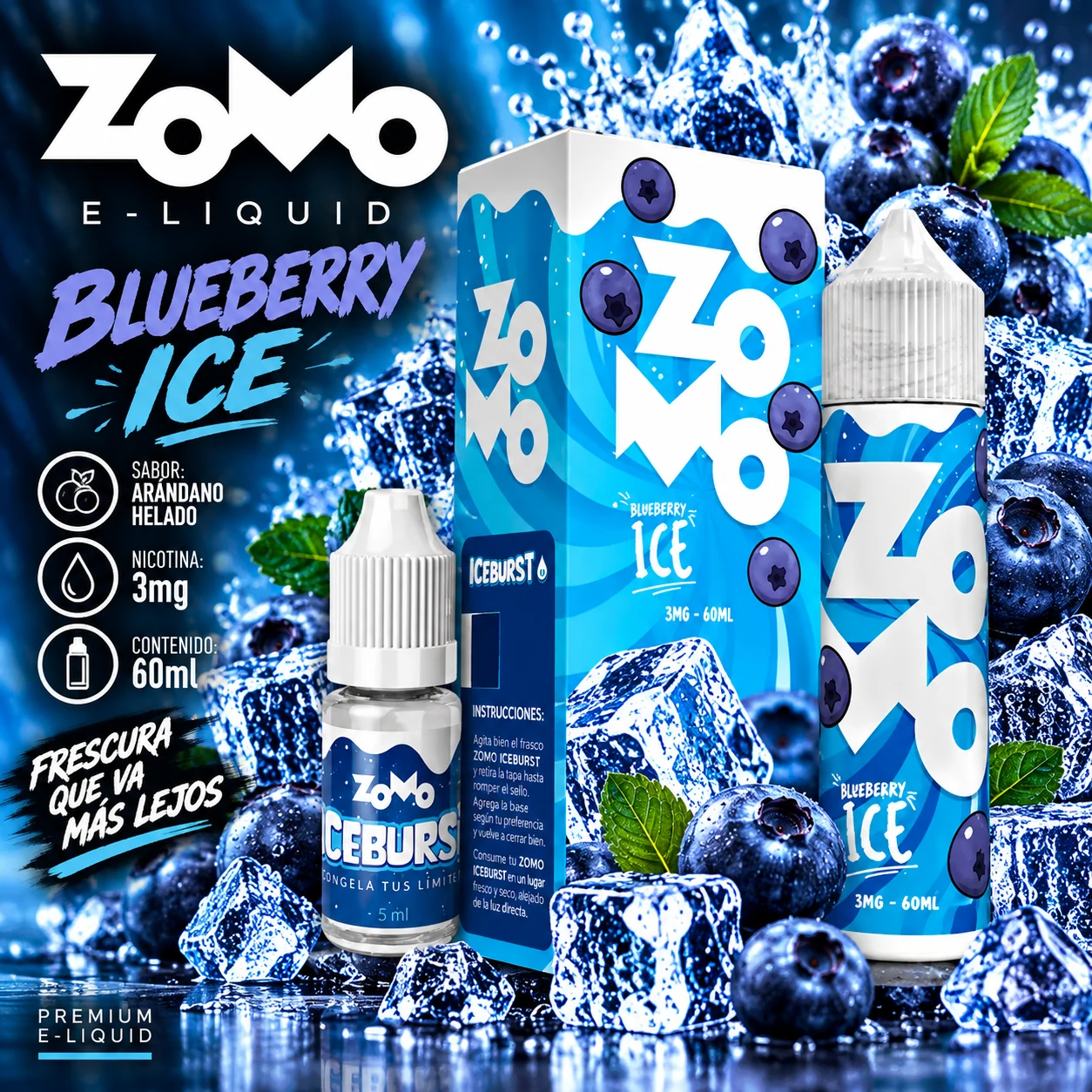 ZOMO_BLUEBERRY_ICE_60ml_3mg ZOMO LIQUIDOS - "BLUEBERRY ICE" / 60ml 3mg "IMPORTADO" - Imagen 1