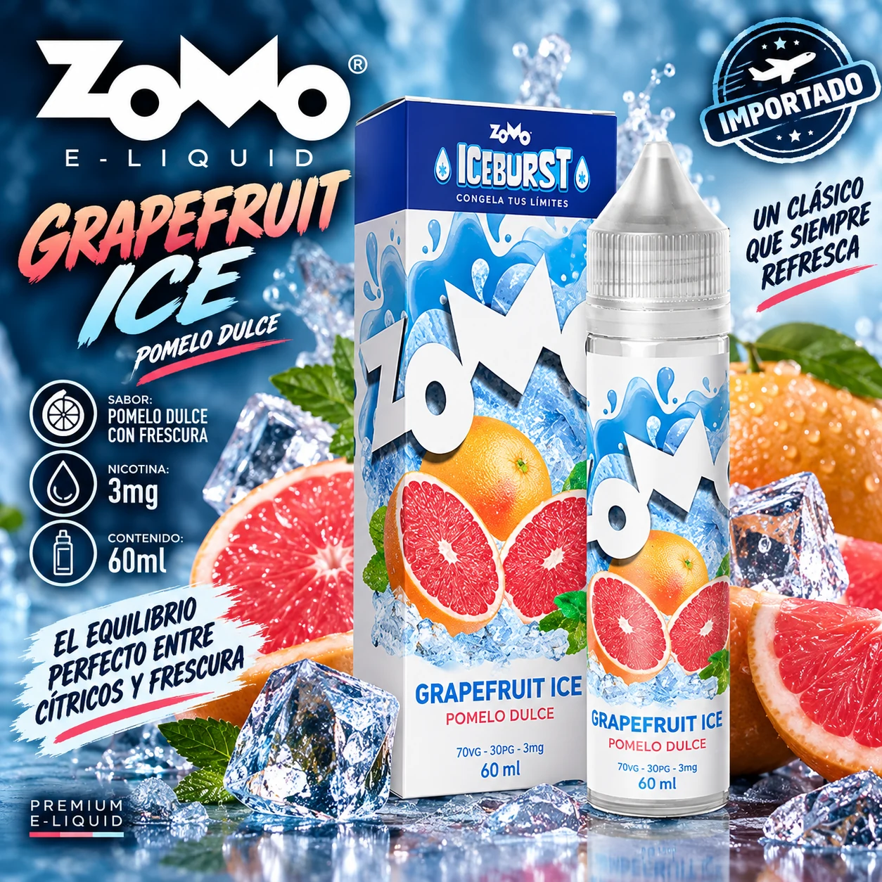 ZOMO_GRAPEFRUIT_ICE_POMELO_DULCE_60ml_3mg_IMPORTADO ZOMO LIQUIDOS - "GRAPEFRUIT ICE" POMELO DULCE / 60ml 3mg "IMPORTADO" (2x30ml) (vto. com. cad) - Imagen 1