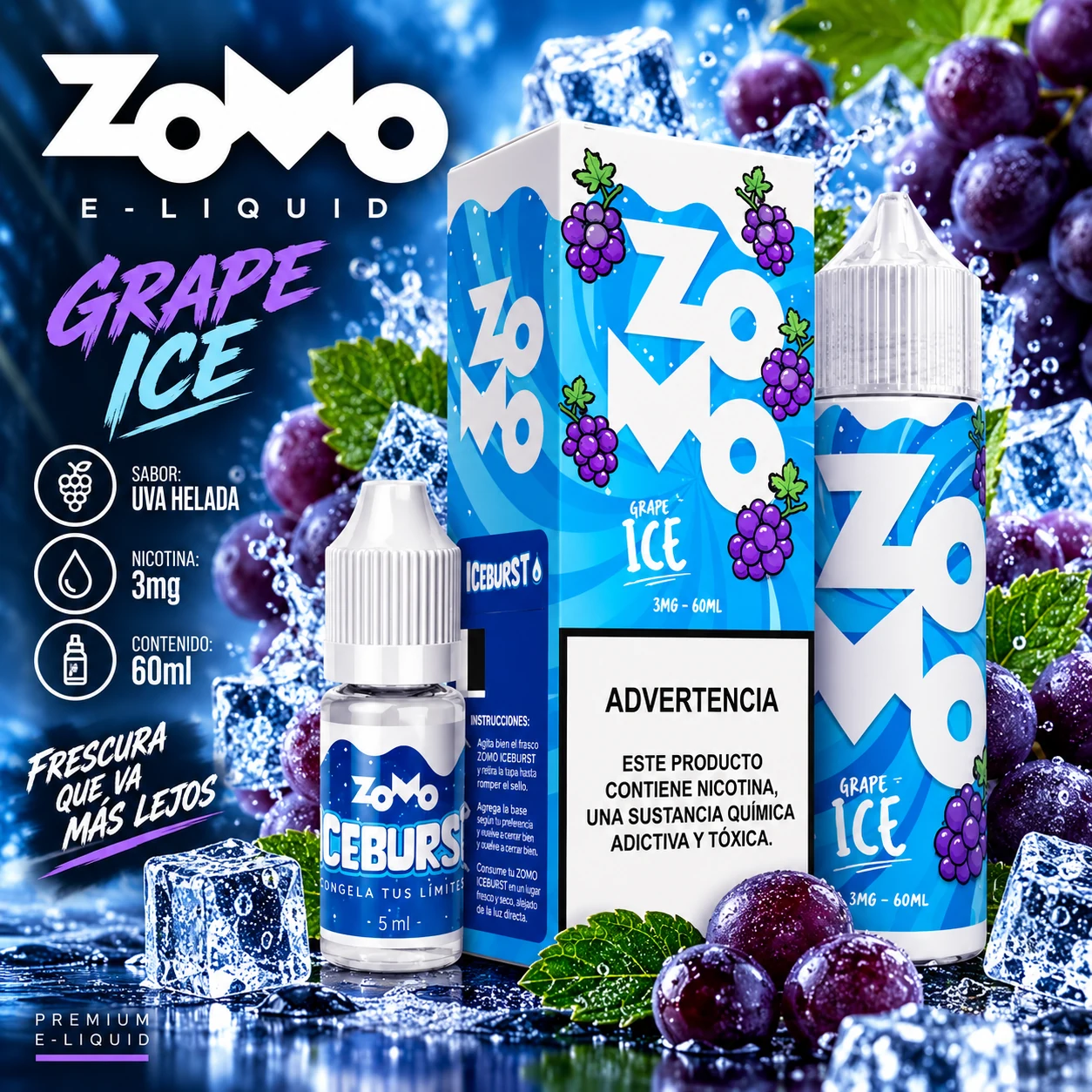 ZOMO_GRAPE_ICE_60ml_3mg ZOMO LIQUIDOS - "GRAPE ICE" / 60ml 3mg "IMPORTADO" - Imagen 1