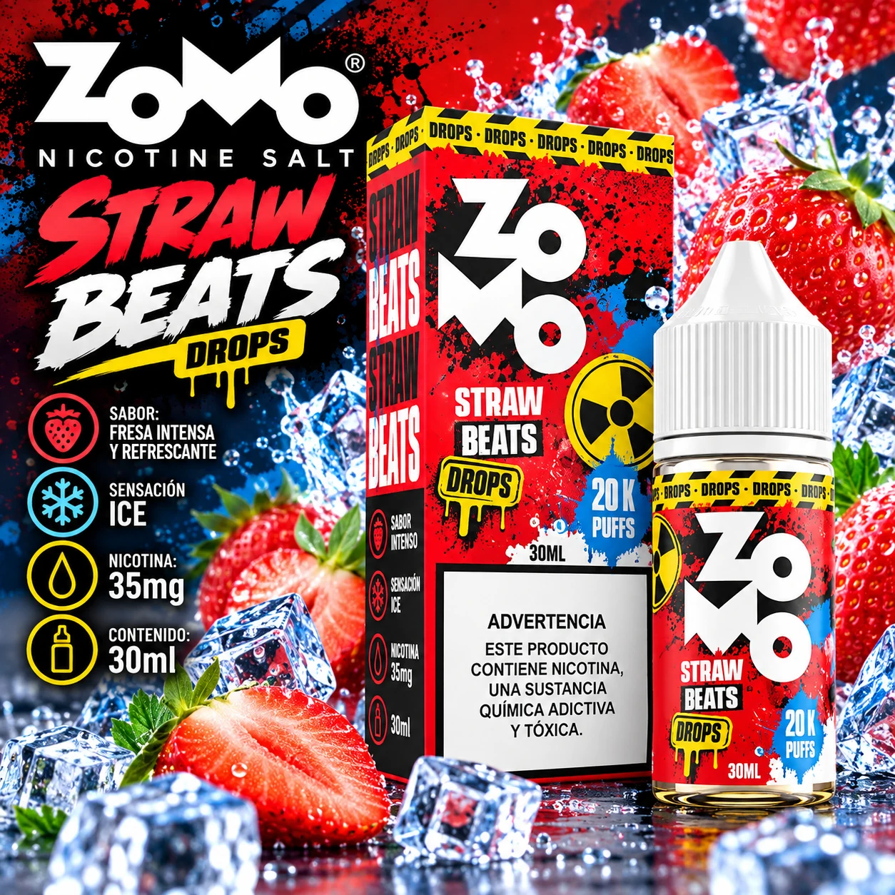 ZOMO_SALT_STRAW_BEATS_DROPS_30ml_35mg ZOMO SALT - "STRAW BEATS" LINEA DROPS / 30ml 35mg - Imagen 1
