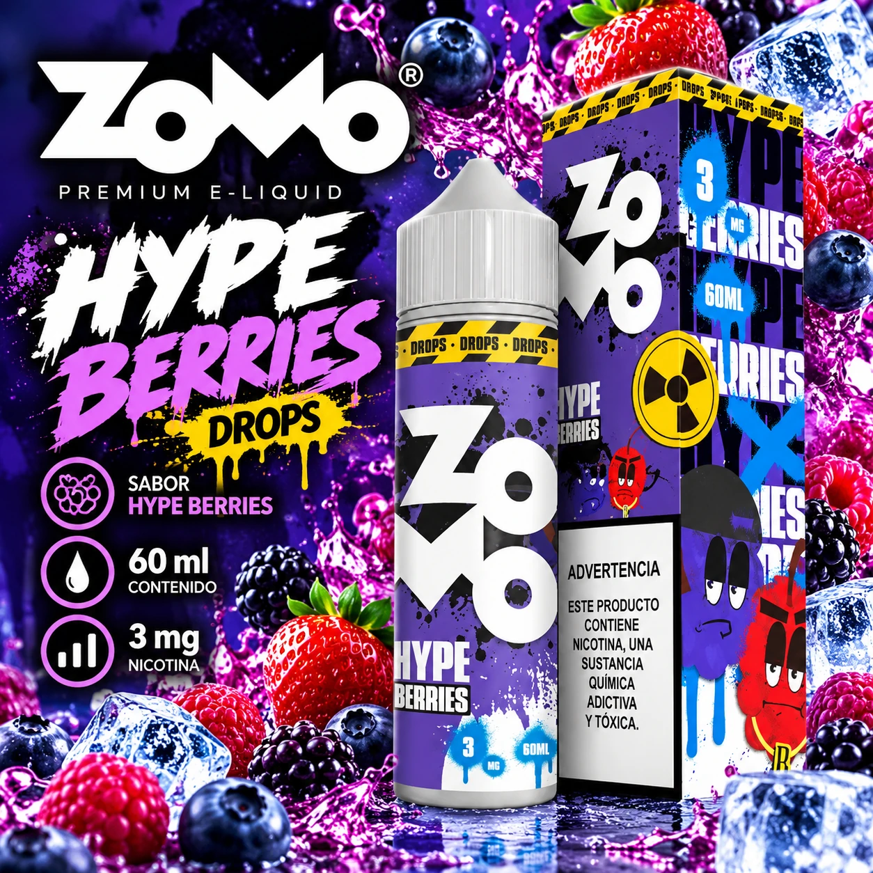 zomo_liquidos_hype_berries_drops_60ml_3mg_1254x1254 ZOMO LIQUIDOS - "HYPE BERRIES" DROPS / 60ml 3mg "IMPORTADO" - Imagen 1