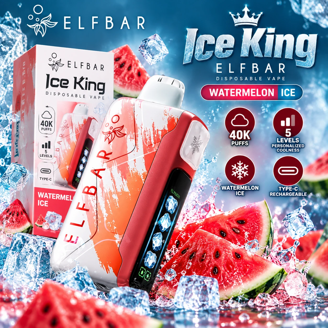 ELFBAR_ICE_KING_WATERMELON_ICE_40K_1254x1254 Vape Desechable ELFBAR ICE KING 40K puffs - WATERMELON ICE - Imagen 1