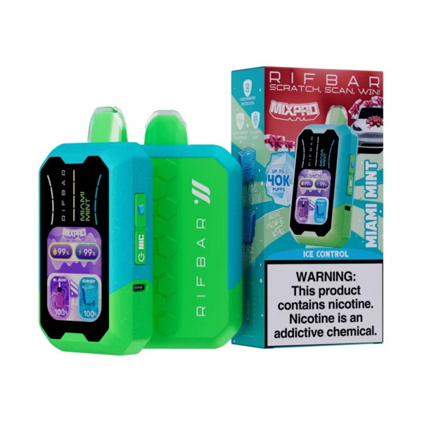 VAPE DESECHABLE - RIFBAR MIX-PRO 40.000 PUFFS "Nic y Ice Regulables" - MIAMI MINT