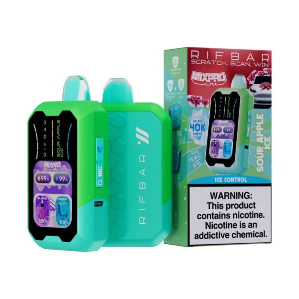 VAPE DESECHABLE - RIFBAR MIX-PRO 40.000 PUFFS "Nic y Ice Regulables" - SOUR APPLE ICE