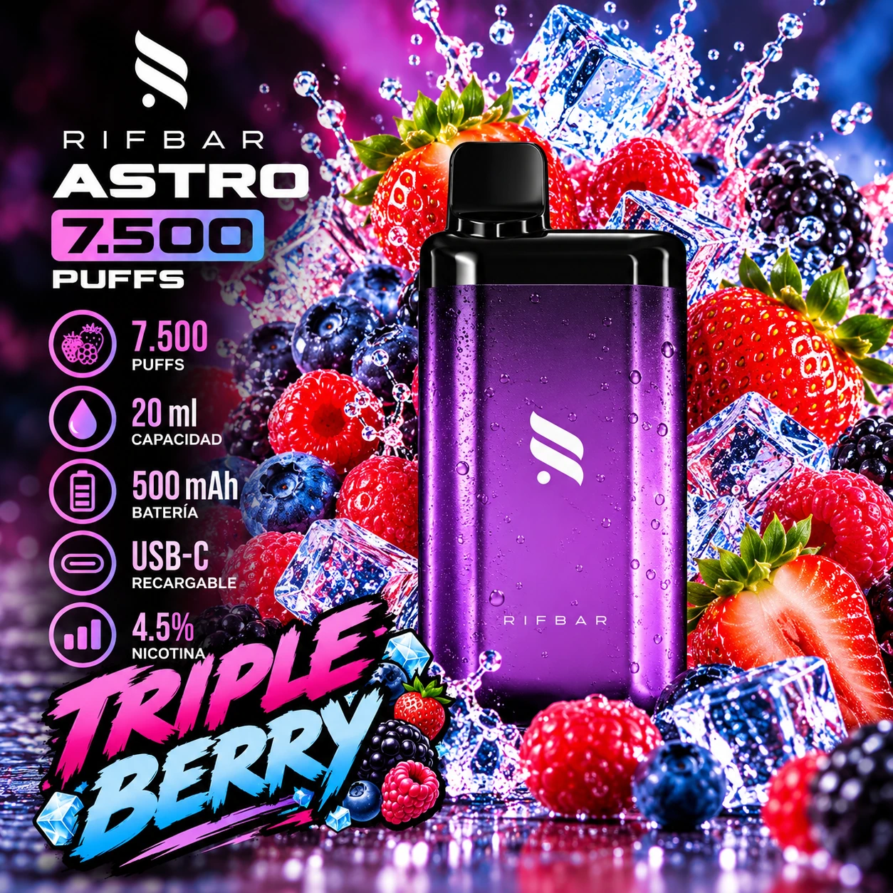 RIFBAR_ASTRO_TRIPLE_BERRY_7500_1254x1254 Vape Desechable - RIFBAR ASTRO 7.500 PUFFS - TRIPLE BERRY - Imagen 1