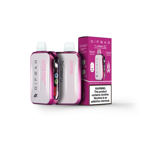 VAPE DESECHABLE - RIFBAR TURBO-X 15.000 PUFFS - SOUR GRAPE COTTON CANDY