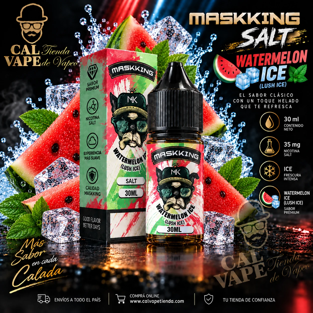 Maskking_Salt_Watermelon_Ice_Lush_Ice_30ml MASKKING SALT - WATERMELON ICE (Lush ice) 30ml 35mg - Imagen 1