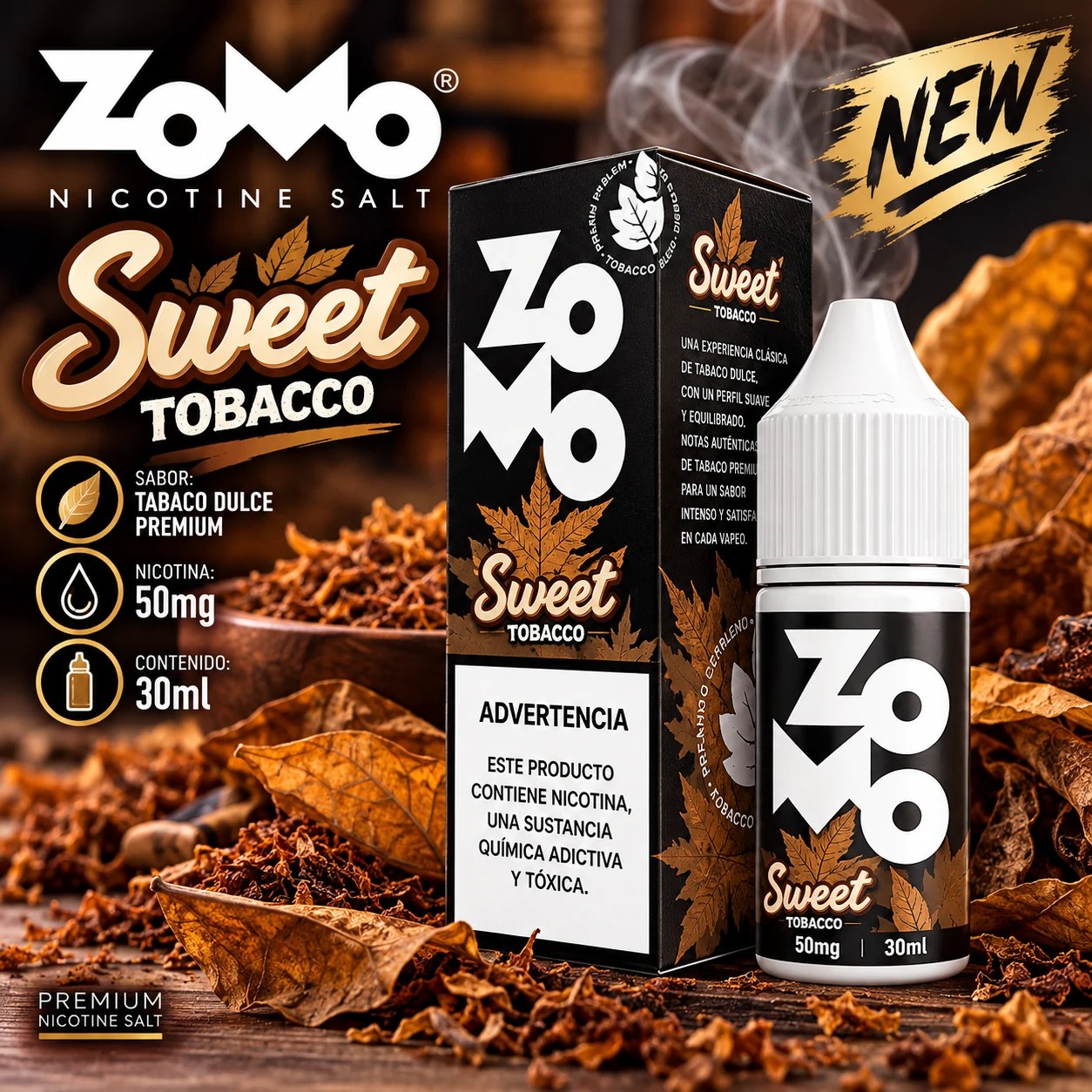 ZOMO_SALT_SWEET_TOBACCO_NEW_30ml_50mg ZOMO SALT - "SWEET TOBACCO" NEW / 30ml 50mg - Imagen 1