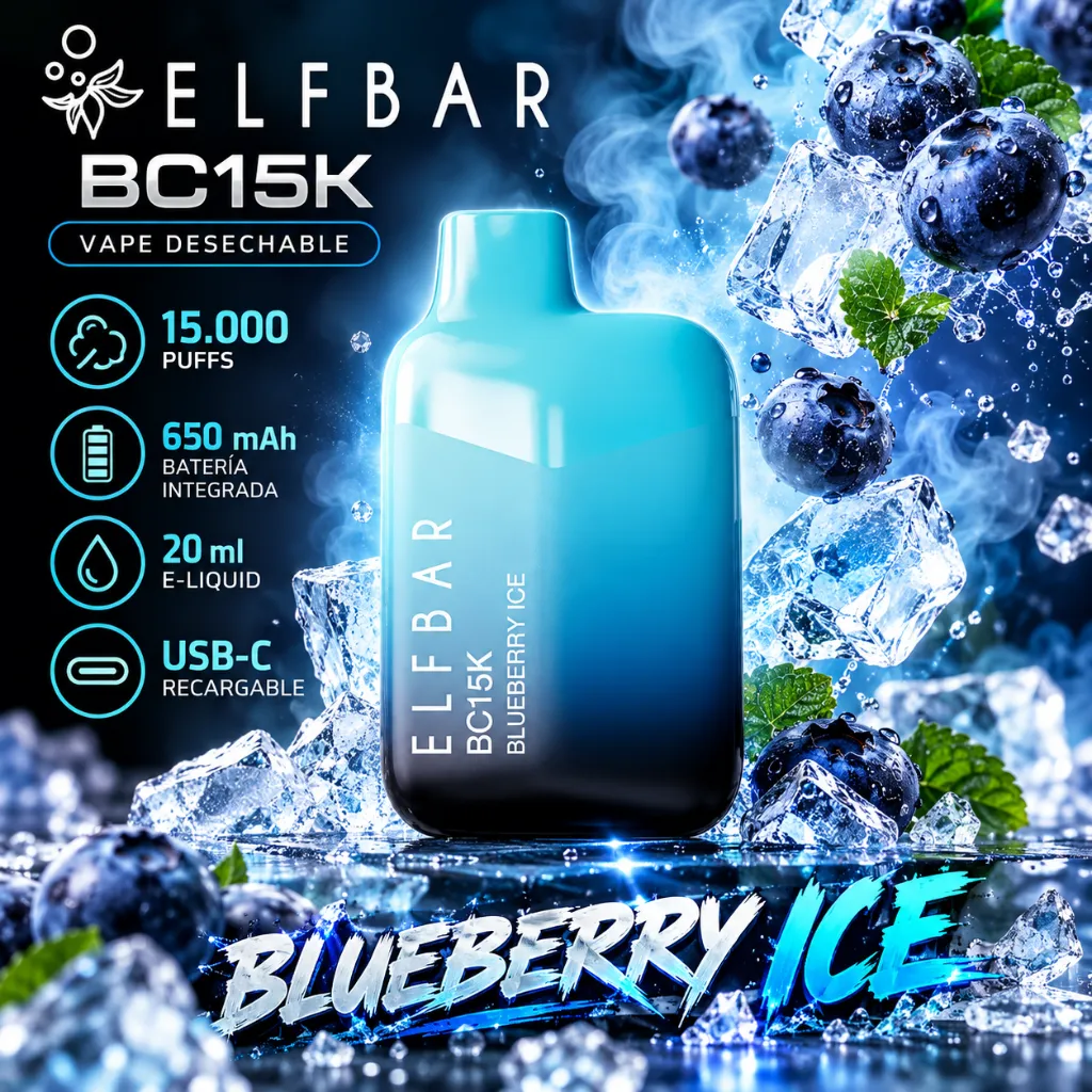 Vape Desechable ELFBAR BC 15K puffs - BLUEBERRY ICE Vape Desechable ELFBAR BC 15K puffs - BLUEBERRY ICE - Imagen 1