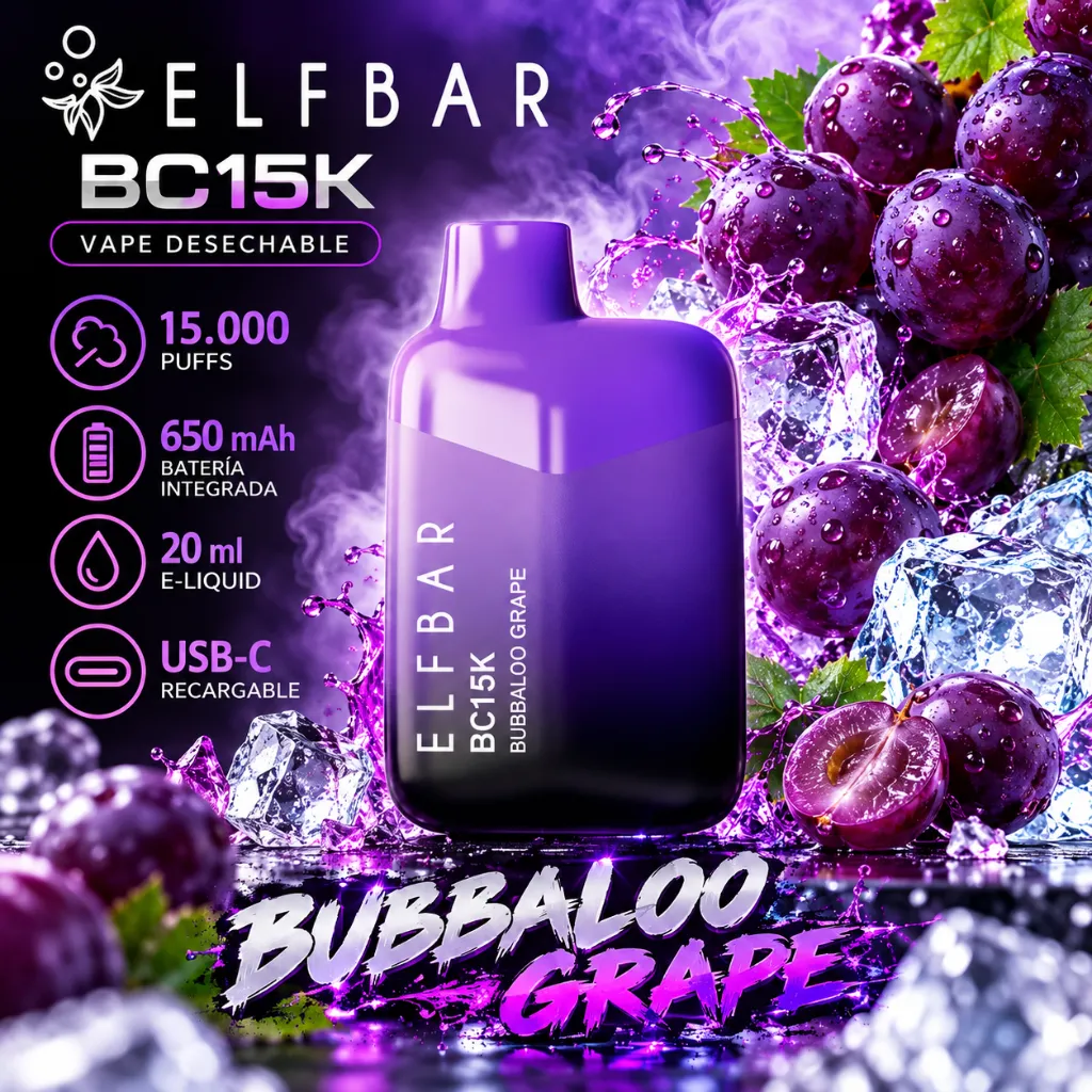 Vape Desechable ELFBAR BC 15K puffs - BUBBALO GRAPE Vape Desechable ELFBAR BC 15K puffs - BUBBALO GRAPE - Imagen 1