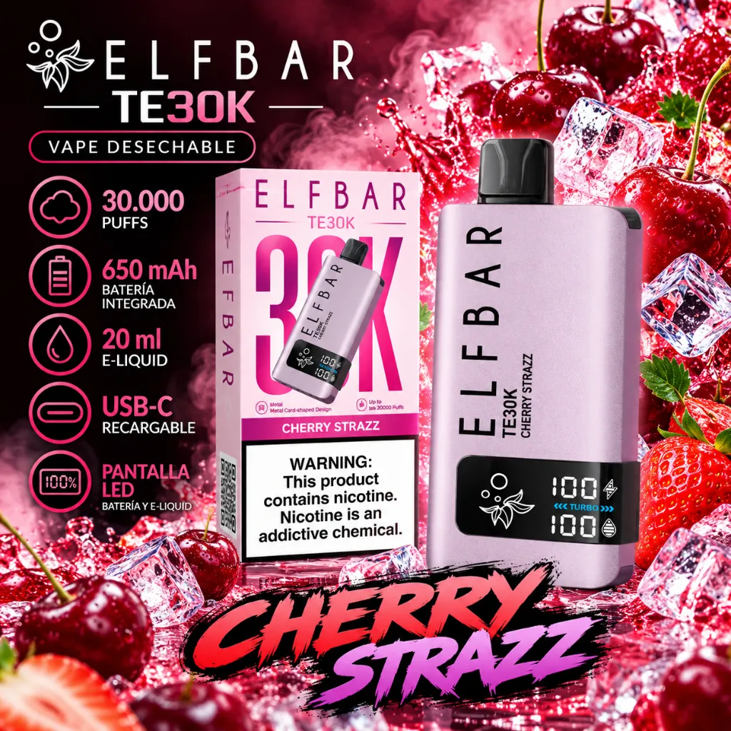 Vape Desechable ELFBAR TE 30K puffs - CHERRY STRAZZ Vape Desechable ELFBAR TE 30K puffs - CHERRY STRAZZ - Imagen 1