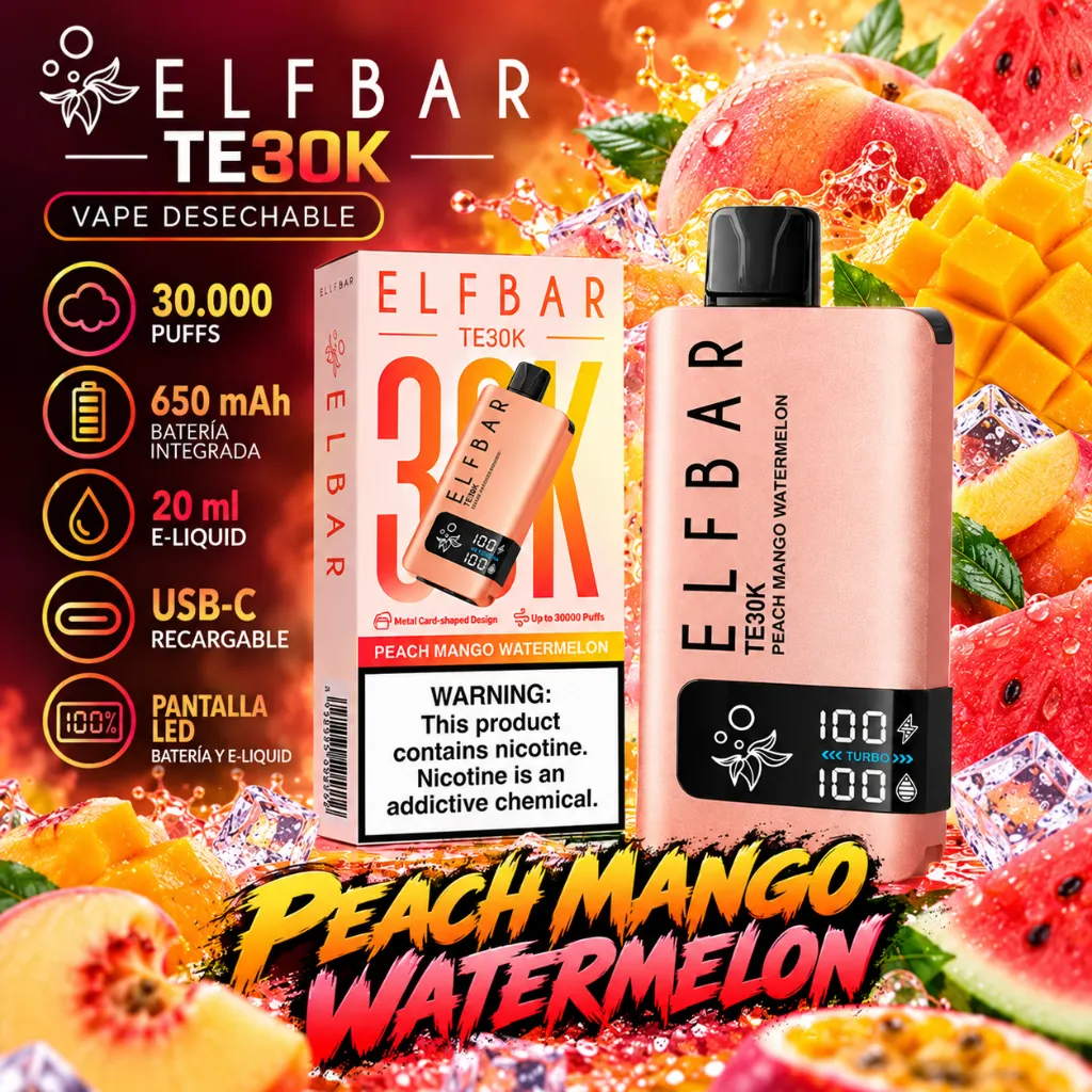 Vape Desechable ELFBAR TE 30K puffs - PEACH MANGO WATERMELON Vape Desechable ELFBAR TE 30K puffs - PEACH MANGO WATERMELON - Imagen 1